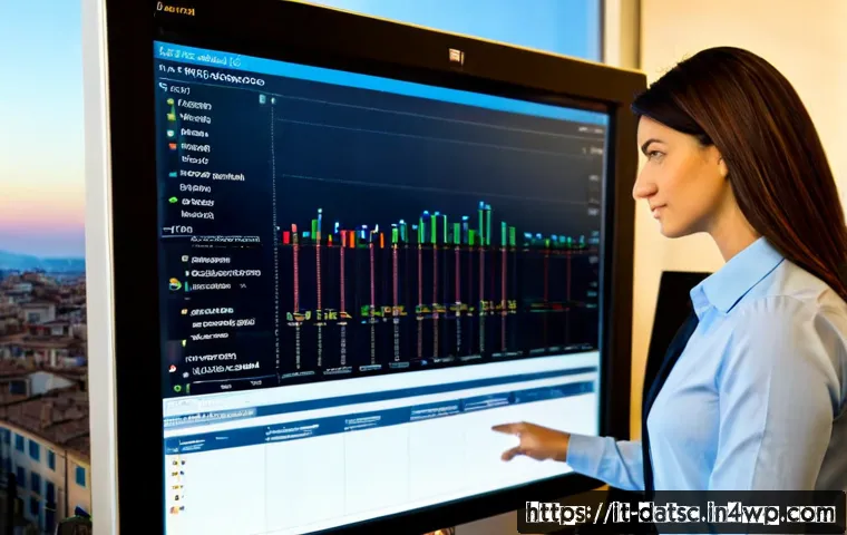 Home 14 데이터베이스의 로그 최적화 및 관리 - Photorealistic database administrator in a modern Italian office, carefully reviewing server perform...